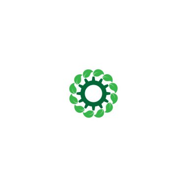 Teçhizat ve yeşil yaprak logo illüstrasyonunun birleşimi