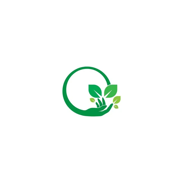 Hand Green Leaf Logo Icon Illustration — Stock Vector