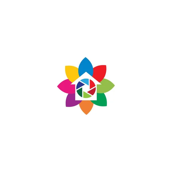 Verschluss Der Kamera Logo House Illustration — Stockvektor