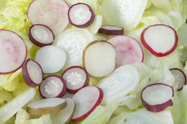 Cut radish in salad — Stock Photo, Image