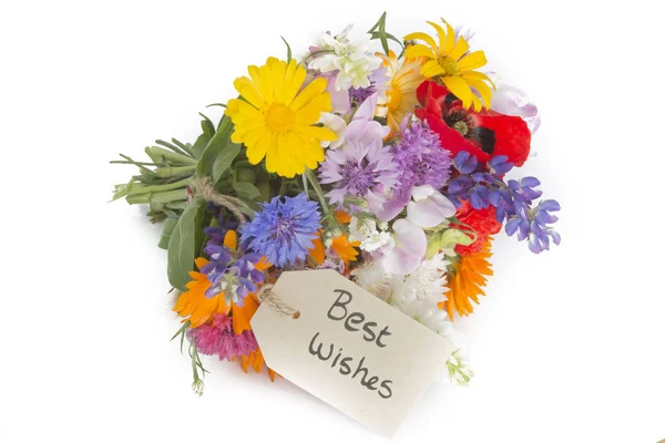 Летний букет цветов "Best Wishes" с тегом Стоковое Фото