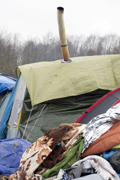 Campo de refugiados Grande-Synthe em Dunkerque — Fotografia de Stock