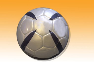 Turuncu arka planda gümüş ve siyah bir futbol topu.