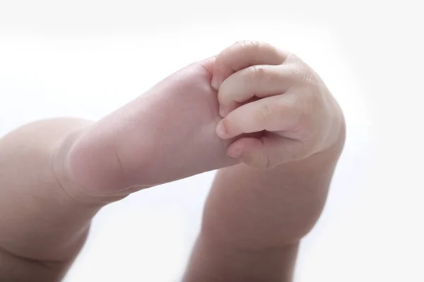 Bras Bébé Jambes Pied Main Isolé Sur Fond Blanc — Photo