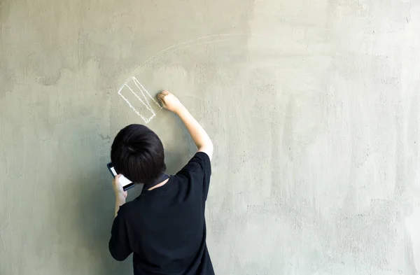 Hand writing on gray concrete wall with white chalk — Stock Photo, Image