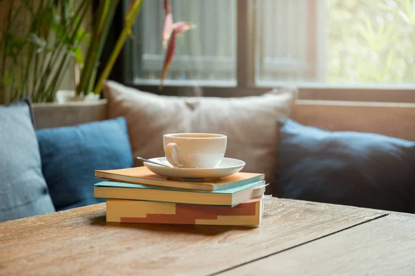 Stack of book with coffee cup — Stock Photo, Image