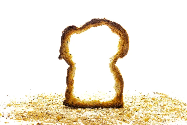 Standing burned toast with breadcrumbs islated is on white background. — Stock Photo, Image