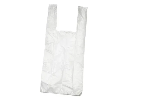 Lege witte plastic zak geïsoleerd in clipping pad. — Stockfoto