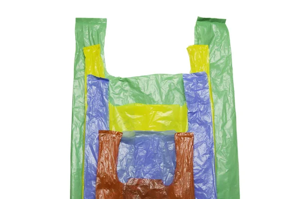 Kleurrijke plastic zak geïsoleerd in clipping pad. — Stockfoto