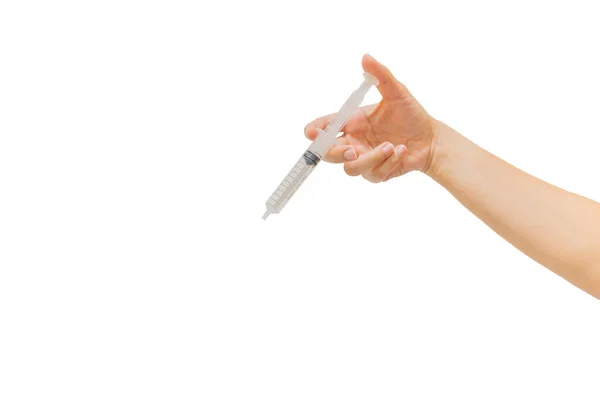 Hand Holding Syringe Isolated White Background — Stock Photo, Image