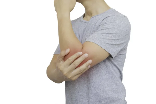 Man Som Lider Armbåge Smärta Isolerad Klippning Väg Coronavirus Symptom — Stockfoto