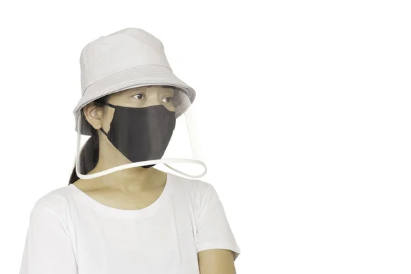 Woman Wear Face Shield Protective Mask Protect Colonavirus Clipping Path — Stock Photo, Image