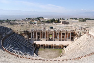 pamukkale, turkey: ruins of the city of hierapolis of the dead amphitheater.