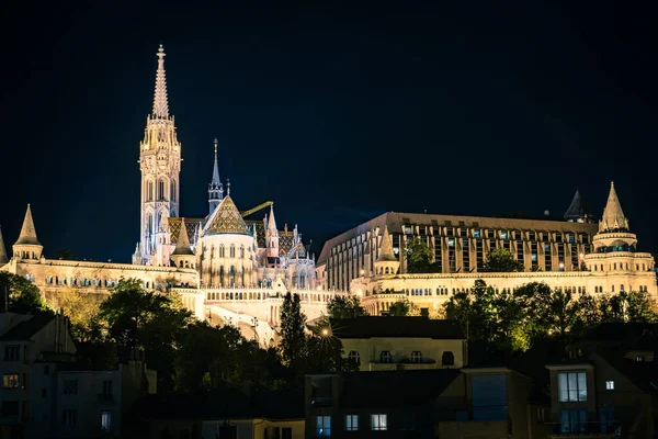 Fisherman\'s Bastion and St. Matthias church at night in Budapest, Hungary