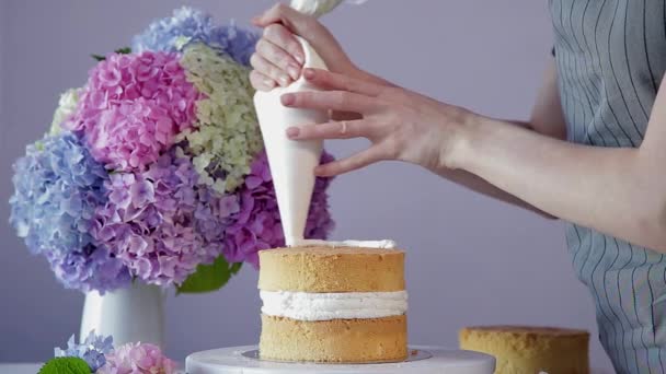 Pedazo Pastel Sentado Encima Una Mesa Imágenes Alta Calidad — Vídeos de Stock