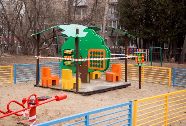 Children playground closed for the quarantine period during covid-19 pandemic.