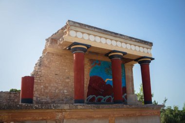 Knossos Sarayı. Eski bir Yunan binası. 