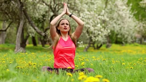 Journée internationale du Yoga. Fille respire profondément et médite dans la nature . 