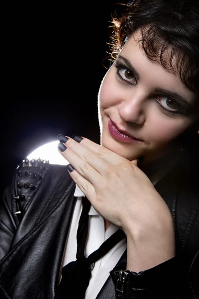 Black Nails on Gothic Model — Stock Photo, Image