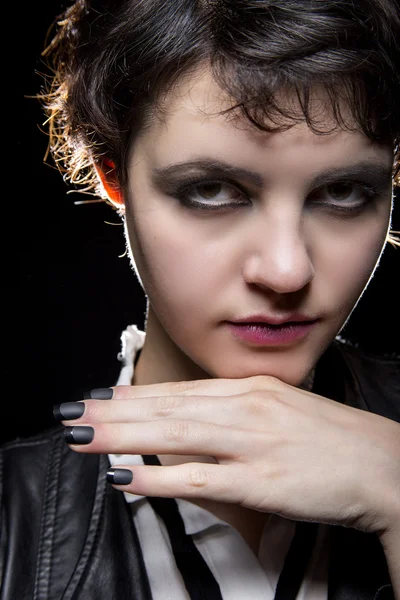 Black Nails on Gothic Model — Stock Photo, Image