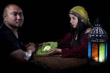 Psychic Reading Client and Fortune Teller clipart
