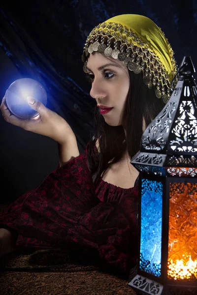 Psychic Looking into Crystal Ball — Stok Foto