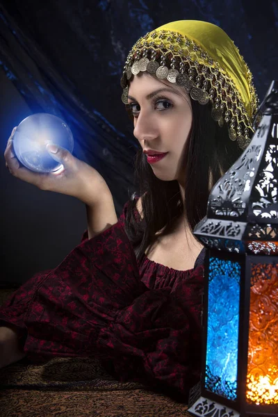 Psychic Looking into Crystal Ball — Stock Photo, Image