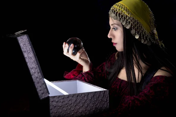 Gypsy Finding a Treasure Chest or Opening a Box — Stock Photo, Image