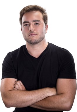 Adam kendinden emin seyir beyaz arka plan üzerinde