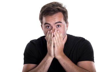 Adam beyaz arka planda hasta arıyorum