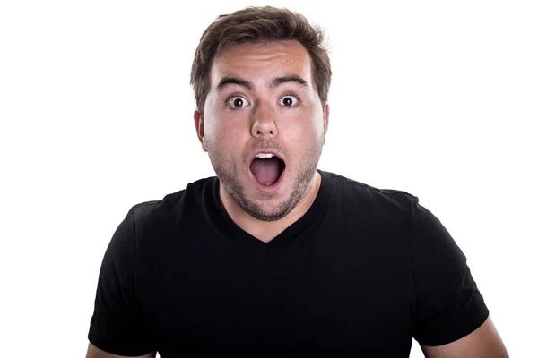 Man on White Background Looking Shocked — Stock Photo, Image