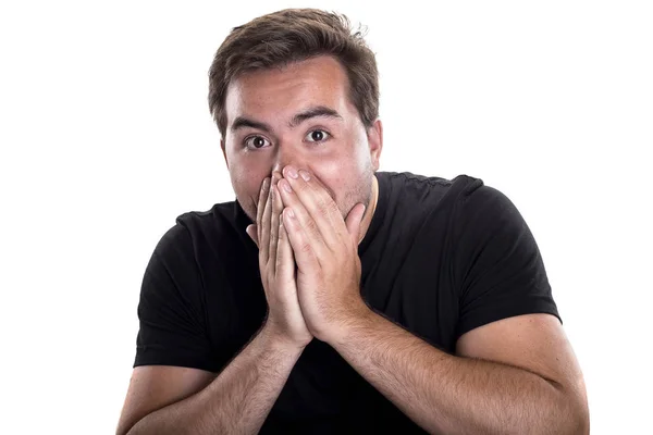 Man on White Background Looking Shocked — Stock Photo, Image