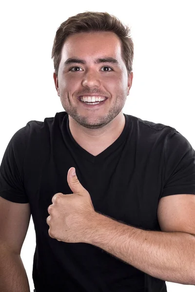 Man on White Background With Thumbs Up — Stock Photo, Image