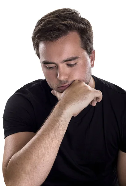 Hombre sobre fondo blanco deprimido — Foto de Stock