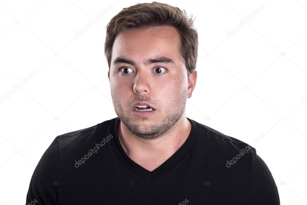 Man on White Background Looking Shocked