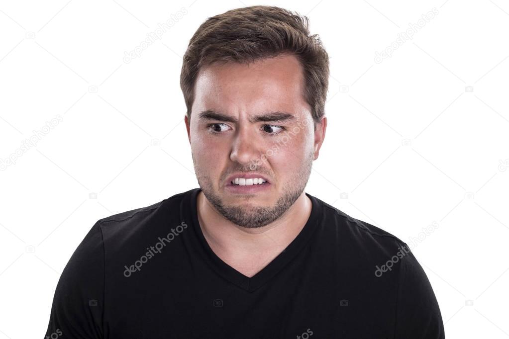 Man on White Background Looking Disgusted