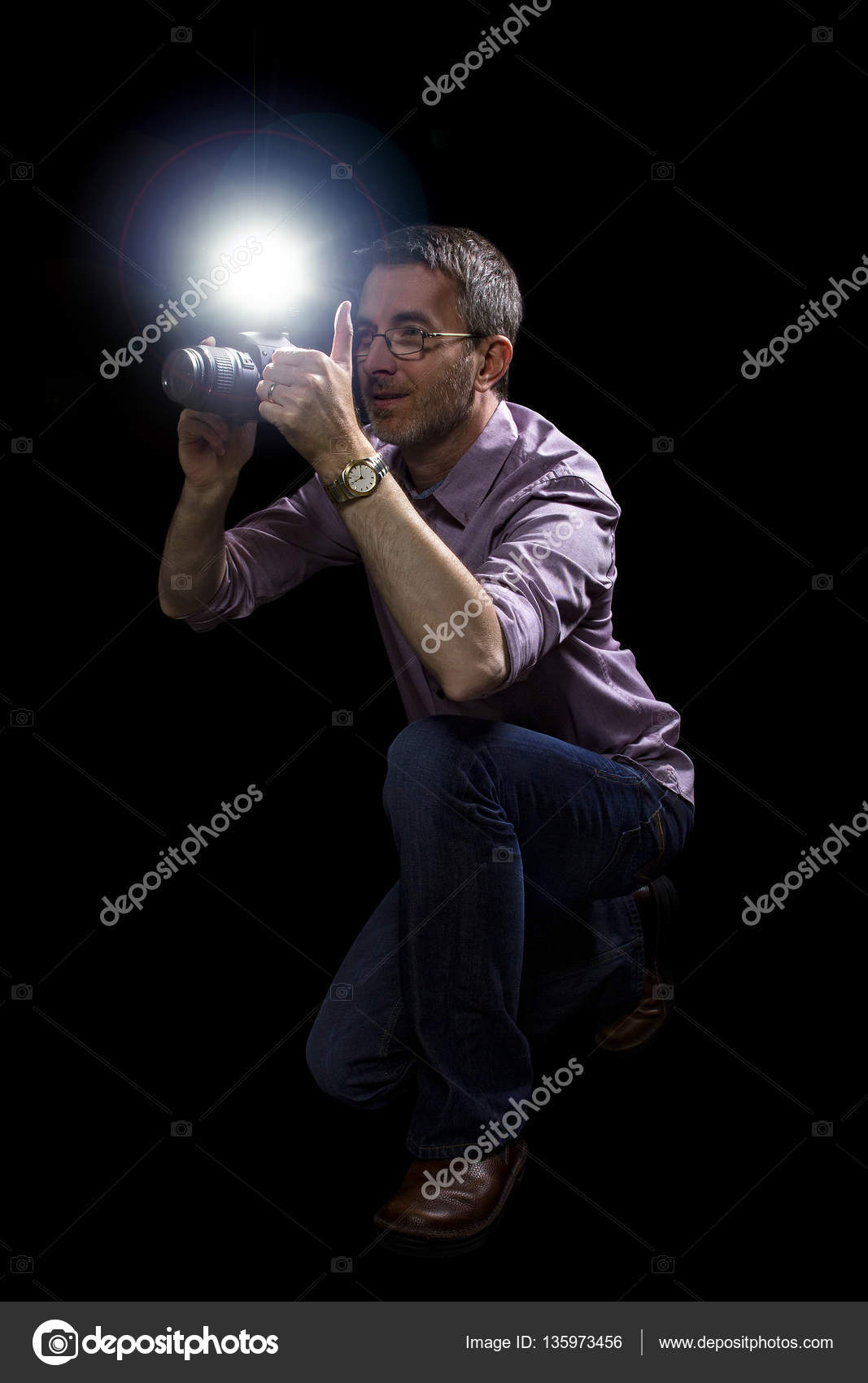 Paparazzi with Camera and Flash in a Dark Background Stock Photo by ...