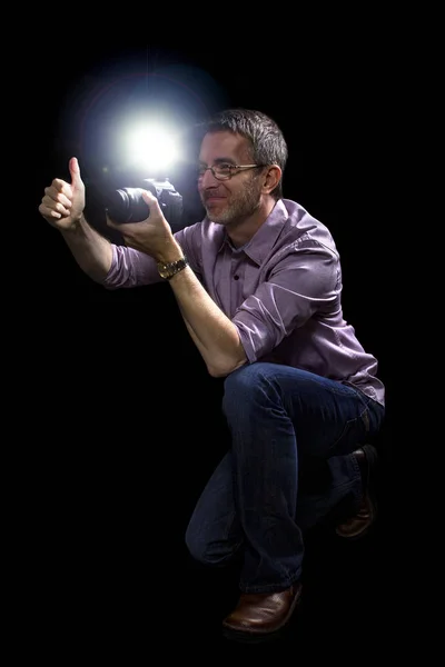 Paparazzi Working at Night with Camera and Flash — Stock Photo, Image