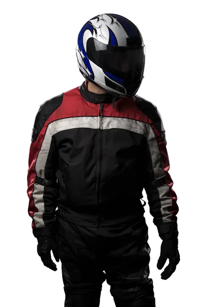 Piloto de coche de carreras o motociclista en un fondo blanco —  Fotos de Stock