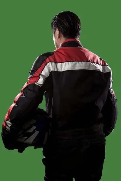 Race Car Driver or Biker on a Green Screen — Stock Photo, Image