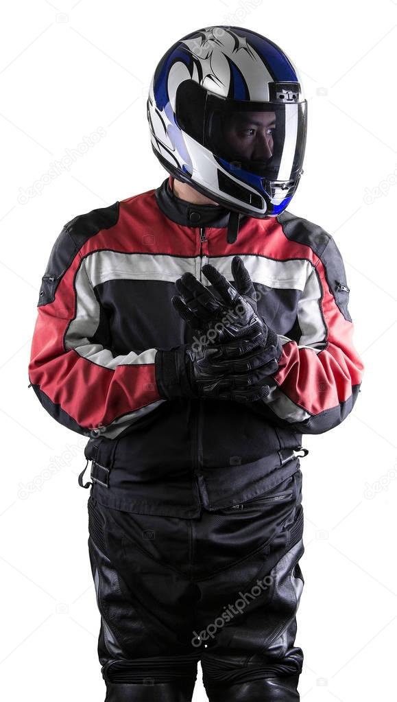 Race Car Driver or Biker on a White Background