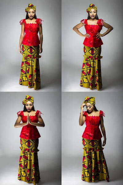 Σειρά Των Μαύρων Γυναικών Δείχνουν Αφρικανική Υπερηφάνεια Φορώντας Ένα Παραδοσιακό — Φωτογραφία Αρχείου