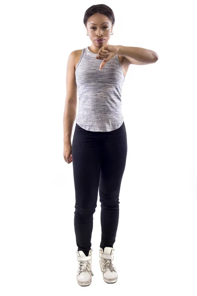 Schwarze Frau Athletischem Outfit Auf Weißem Hintergrund Als Fitnesstrainerin Mit — Stockfoto
