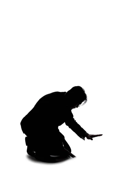 Beyaz Arka Planda Adamı Kılığına Girmiş Arka Işıklandırmalı Bir Modelin — Stok fotoğraf