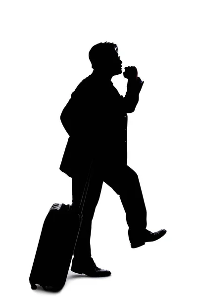 Silhouette Uomo Affari Che Viaggio Affari Viaggia Con Bagagli Uomo — Foto Stock