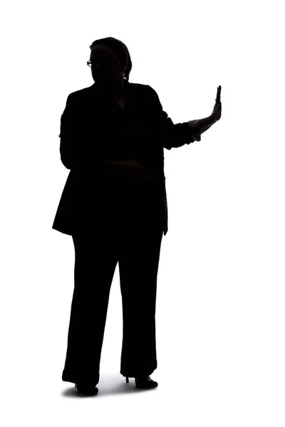 Silhouette Curvy Size Businesswoman White Background Composites She Gesturing Stop — Stock Photo, Image
