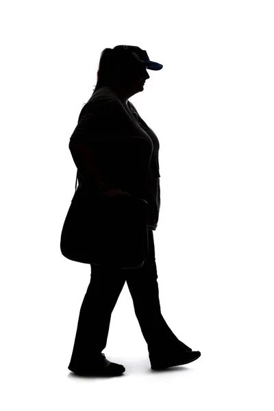 Silhouette Curvy Size Woman White Background She Unrecognizable Wearing Casual — Stock Photo, Image