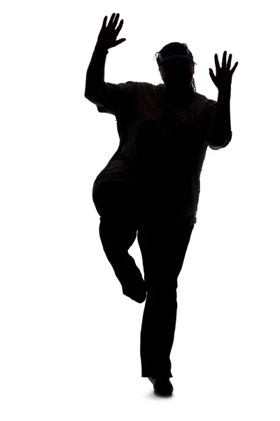 Silhouette Curvy Size Woman White Background She Unrecognizable Wearing Casual — Stock Photo, Image
