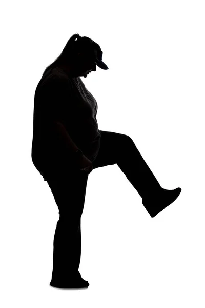 Silhouette Curvy Size Woman White Background She Unrecognizable Wearing Casual — Stock Photo, Image