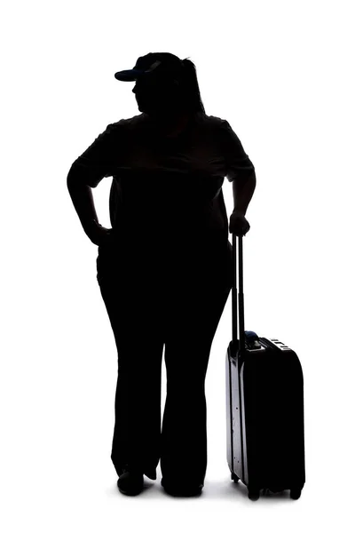 Silhouette Curvy Size Woman White Background She Unrecognizable Wearing Casual — Stok fotoğraf